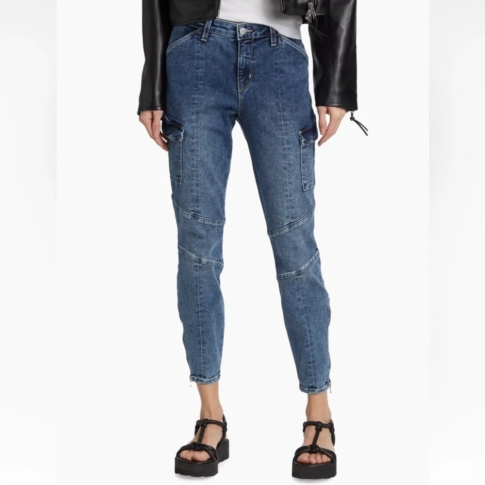 NWT L’agence Patton Mid‎ Rise Skinny Cargo In Solway Blue Medium Wash Size 25
